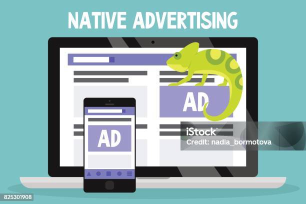 Native Advertising Conceptual Illustration Chameleon As A Metaphor Of Native Ads Flat Editable Vector Illustration Clip Art Stock Illustration - Download Image Now