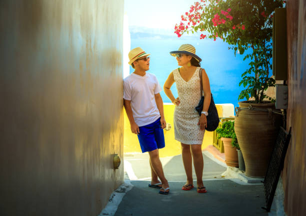 istock Mother and son in Santorini 825306060