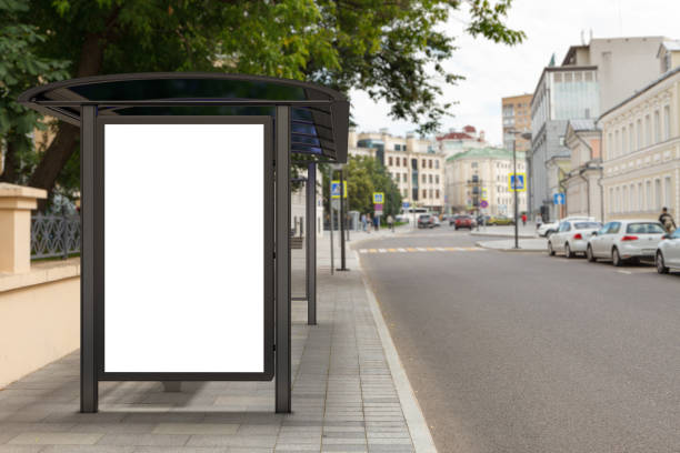 空のライト ボックス看板モックアップ - billboard poster marketing bus ストックフォトと画像