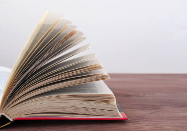 istock Opened book, lying on a wooden background with toning. 825307508