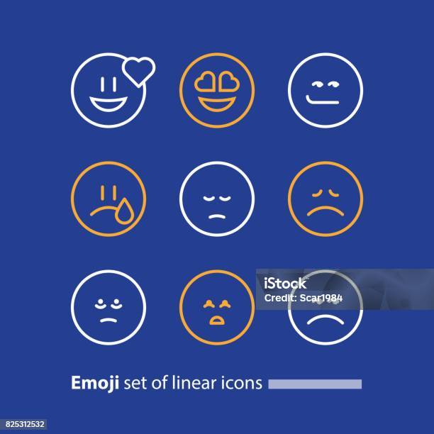 Emoji Line Icons Smile Symbol Emotions And Feelings Expressing Stock Illustration - Download Image Now