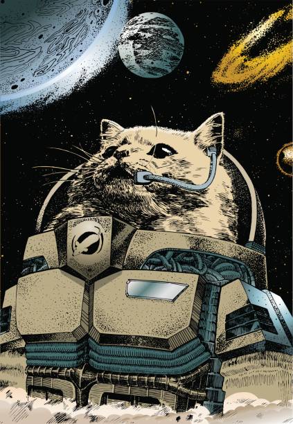 Astronaut Vector file of a astrocat commander returning home dreamlike illustrations stock illustrations