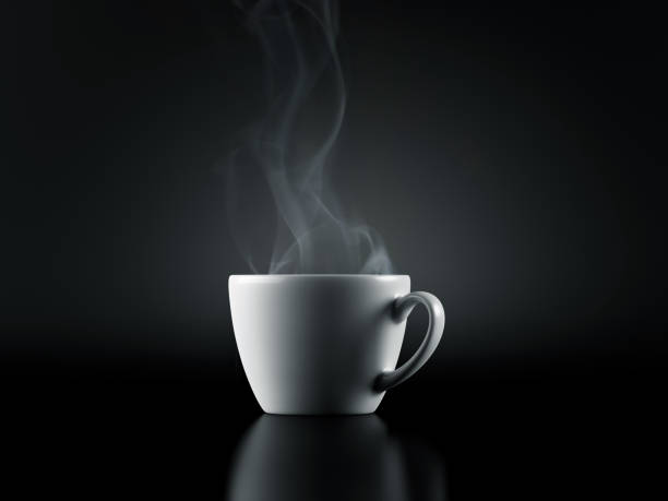 white coffee cup isolated - isolated on black imagens e fotografias de stock