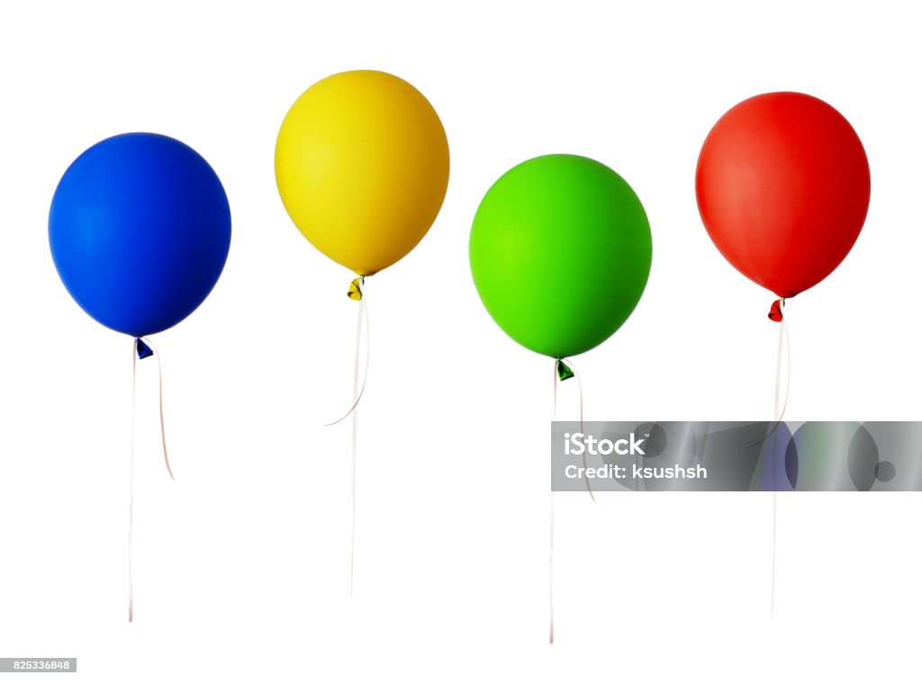 Set of red, blue, green and yellow balloons Set of red, blue, green and yellow balloons isolated on white Green Color Stock Photo
