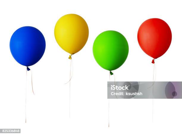 Set Of Red Blue Green And Yellow Balloons Stock Photo - Download Image Now - Green Color, Balloon, Yellow