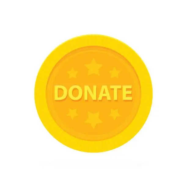 Vector illustration of Gold donate sign coin in flat style. Vector illustration