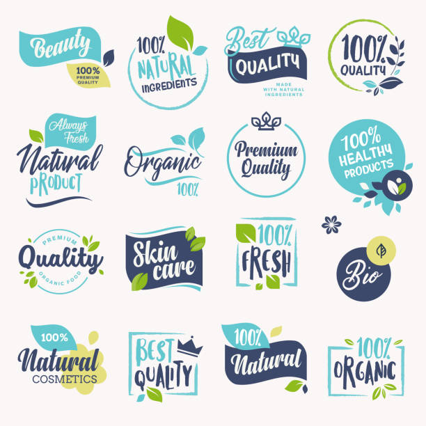 Set of beauty and cosmetics, spa and wellness labels and badges Vector illustration concepts for web design, packaging design, promotional material. environment healthy lifestyle people food stock illustrations