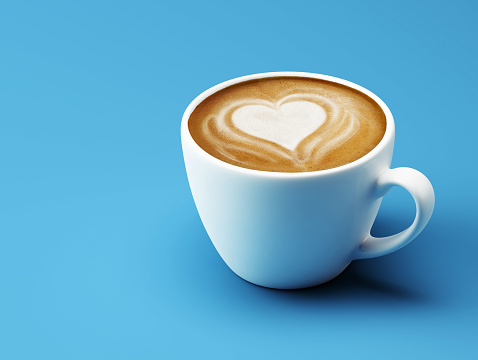 Heart Shape Coffee Cup Concept isolated on cyan background