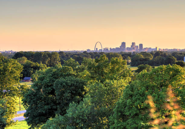 St. Louis, Missouri from Cahokia Mounds stock photo