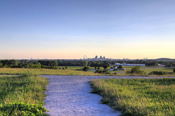 The Gateway Arch and St. Louis, Missouri from Cahokia Mounds.