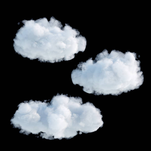 rendu 3d, illustration numérique, nuages réalistes isolées sur fond noir - cumulus photos et images de collection