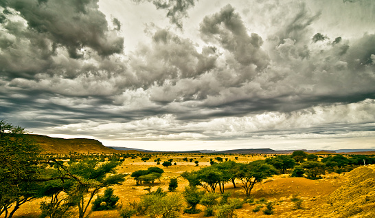 View on dramatic landscape of African savannah in Morocco