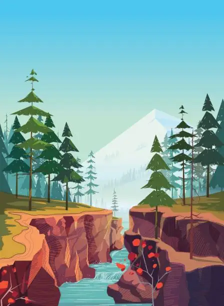 Vector illustration of Canyon vector background, natural landscape graphics for your design.