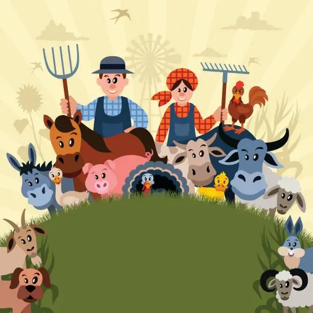 Vector illustration of Farm Family Poster