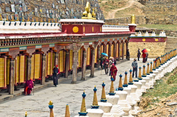 view on Traditional tibetan monastery in tibetan highlands