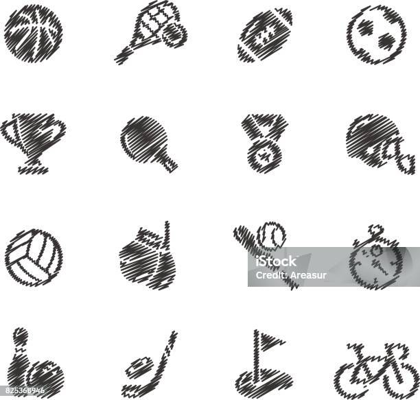 Sports Icons 1 Scribble Series Stock Illustration - Download Image Now - American Football - Ball, American Football - Sport, Badminton Racket