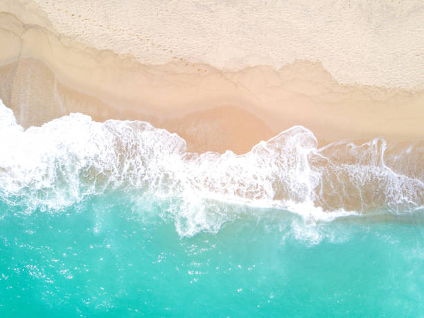istock Aerial view of sandy beach and ocean with waves 825372418