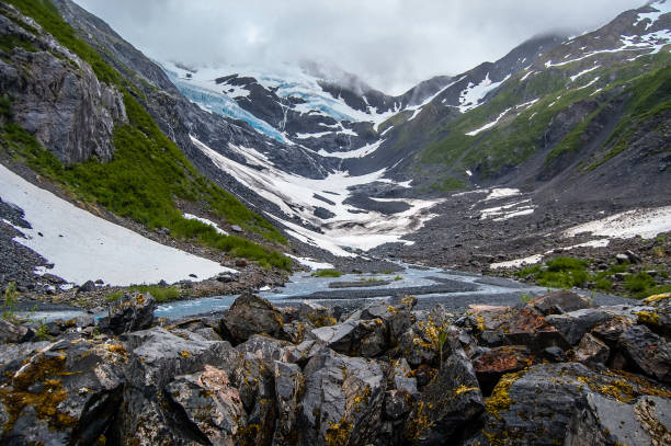 istock View of Byron Glacier and Byron creek and rocks 825372548