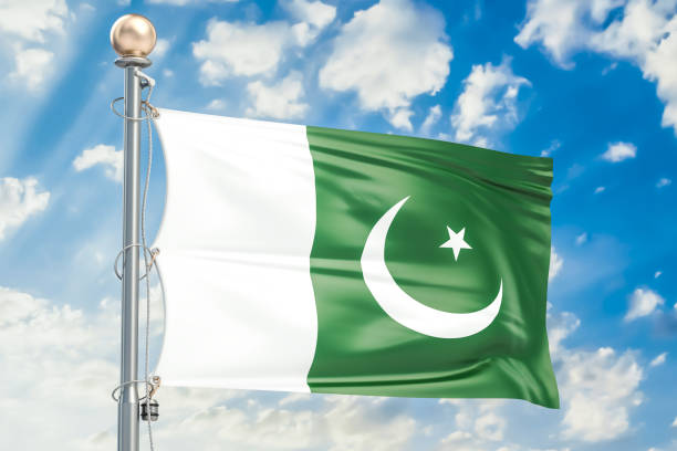 istock Pakistani flag waving in blue cloudy sky, 3D rendering 825372620