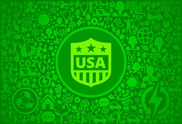 Vector illustration of USA Shield Environment Green Vector Icon Pattern