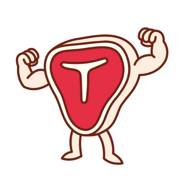 Vector illustration of Meat steak flexing muscles