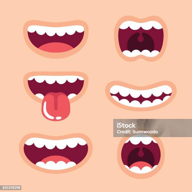 Funny Cartoon Mouths Set Stock Illustration - Download Image Now - Mouth, Teeth, Smiling