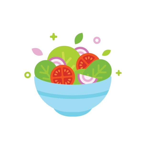 ilustraciones, imágenes clip art, dibujos animados e iconos de stock de ilustración del tazón de fuente de ensalada - ensalada
