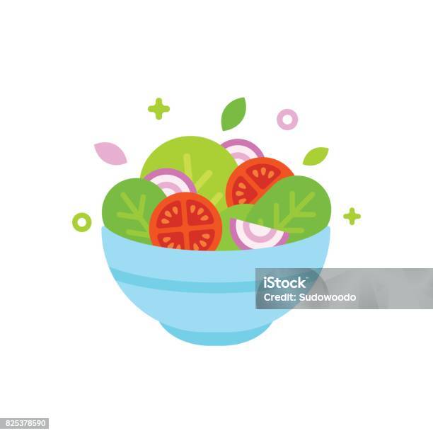 Salad Bowl Illustration Stock Illustration - Download Image Now - Salad, Illustration, Flat Design