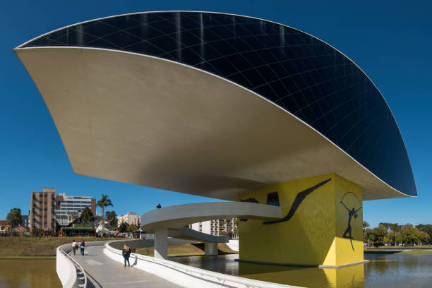 Curitiba, Brazil - July 21, 2017: Modern architecture Oscar Niemeyer Museum in Curitiba city is a famous spot for tourists.
