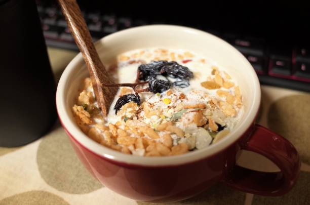 Granola breakfast and Raisins stock photo