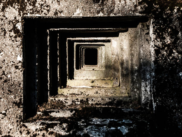 Outside detailed view of loophole of old military bunker