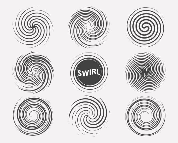 ilustrações, clipart, desenhos animados e ícones de redemoinho abstrato conjunto dinâmico fluxo preto branco ícone - swirl liquid vortex water