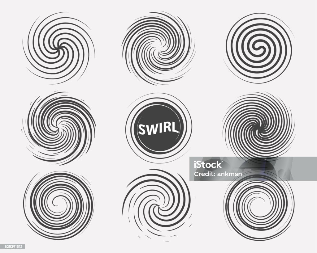 Abstract swirl set dynamic flow black white icon Abstract swirl set dynamic flow black white icon. Vector illustration. Swirl Pattern stock vector