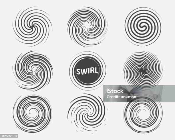 Abstract Swirl Set Dynamic Flow Black White Icon Stock Illustration - Download Image Now - Swirl Pattern, Logo, Vortex