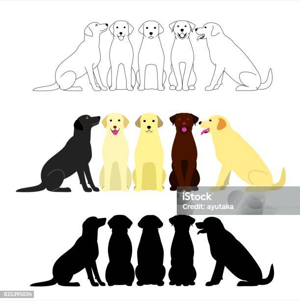 Ensemble De Groupe De Labrador Retriever Vecteurs libres de droits et plus d'images vectorielles de Retriever du Labrador - Retriever du Labrador, Chien, Assis