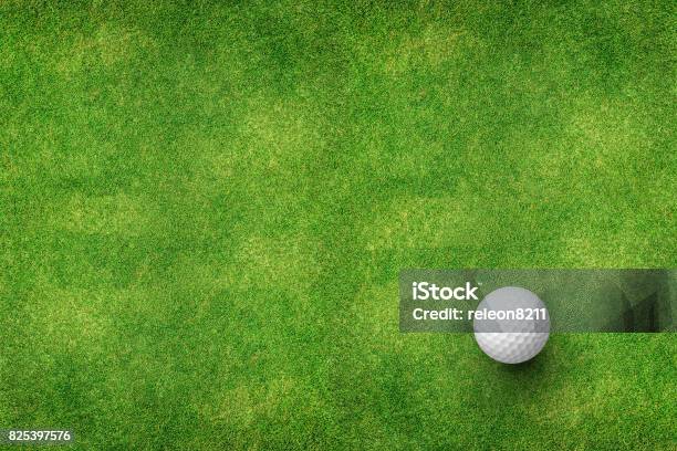 Golf Ball On Grass Top View Stock Photo - Download Image Now - Golf, Backgrounds, Grass