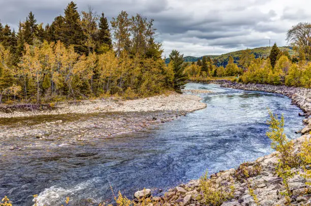Petit Saguenay river in Quebec, Canada during autumn with curve