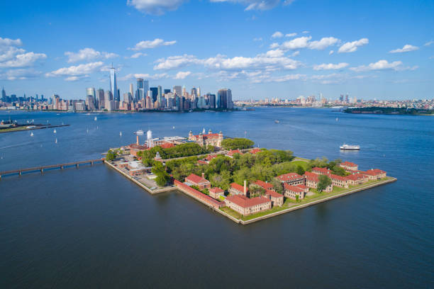 Ellis Island aerial photo stock photo
