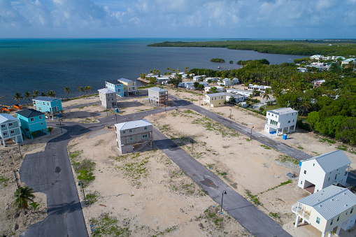 Aerial image of Florida Keys single family homes on stilts under construction