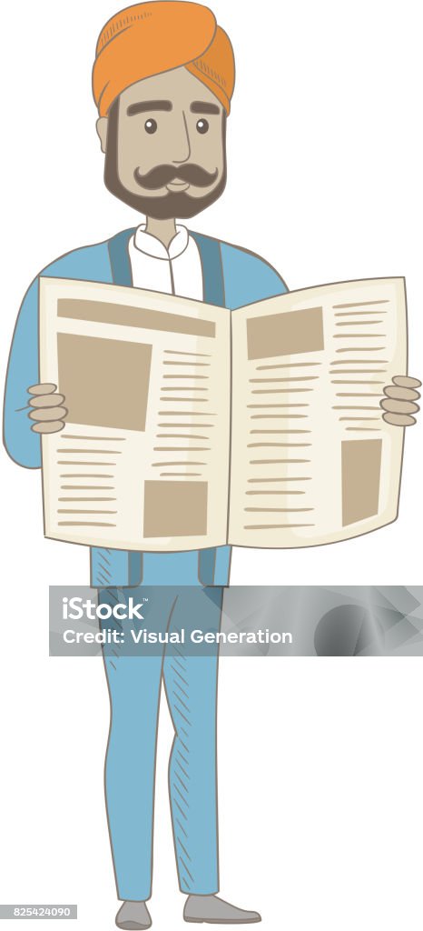 Hindu Businessman Reading Newspaper Stock Illustration - Download Image Now  - Adult, Business, Business Finance and Industry - iStock