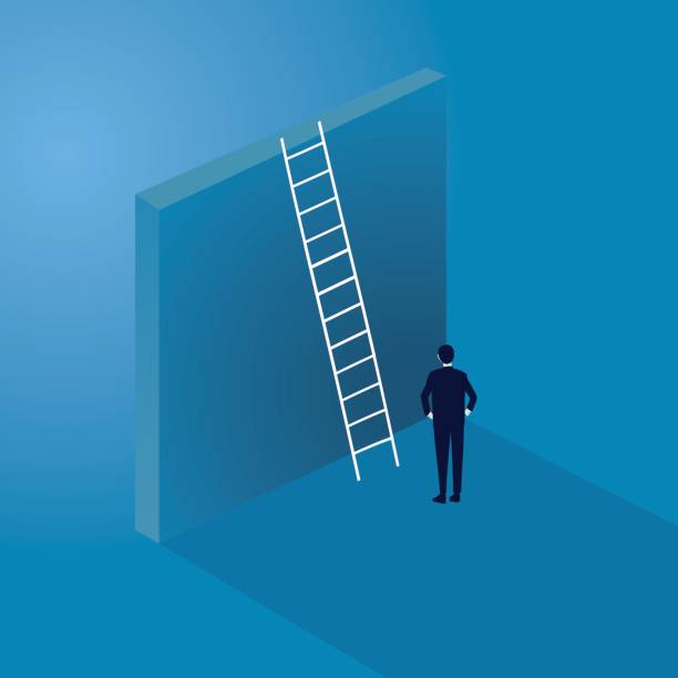 istock Business Challenge Concept. Businessman Climb Ladder on High Wall 825424534