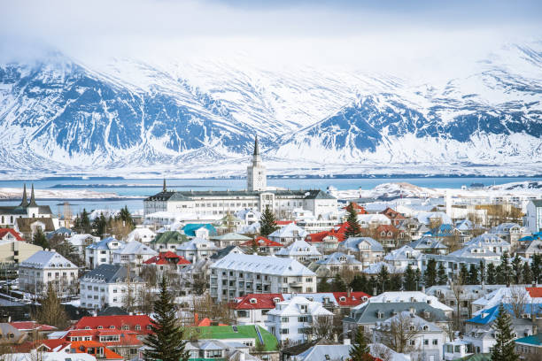 Reykjavik capital city of iceland Reykjavik the capital city of iceland in winter view from above iceland stock pictures, royalty-free photos & images