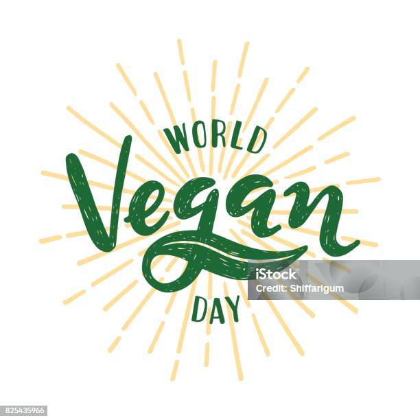 World Vegan Day Lettering Vector Illustration On White Background Stock Illustration - Download Image Now