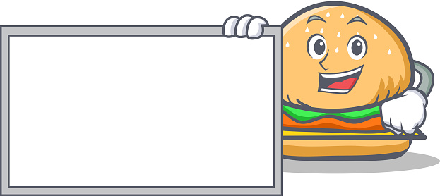 Pose with board burger character fast food vector illustration