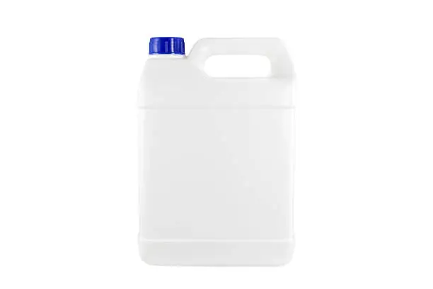 White plastic container blue cap on white background with clipping path