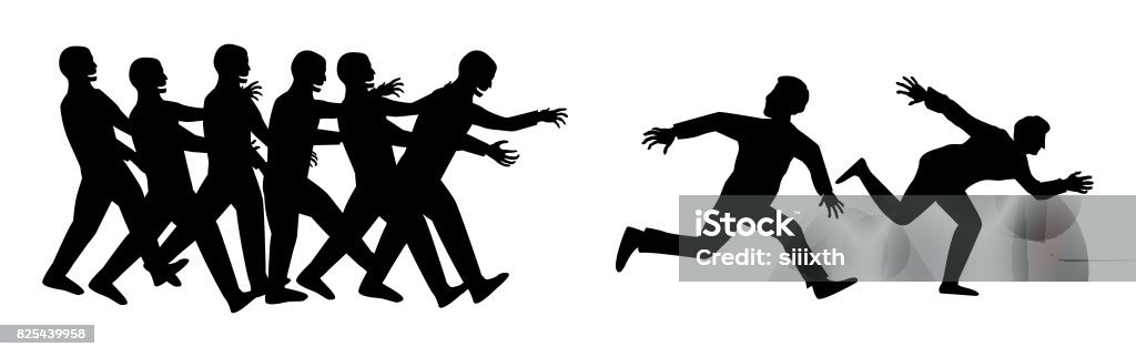 silhouette human run escape from zombies group Running stock vector