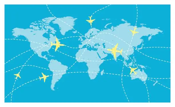 Vector illustration of Vector world map and global airline