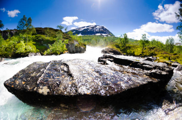 view on mountain creek and stone in Norway