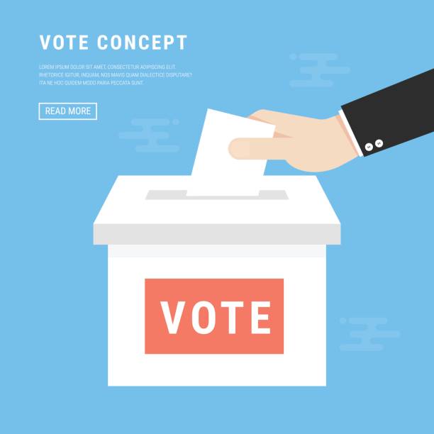 istock Voting concept in flat style - hand putting paper in the ballot box 825448130