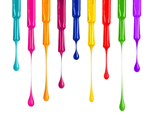 istock Palette of colored nail polishes with falling drops down isolated on white background 825451270